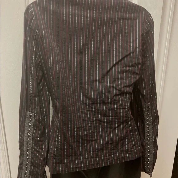 Vintage Le Chateau Black, Red & Silver Pinstriped Shirt - Picture 3 of 5